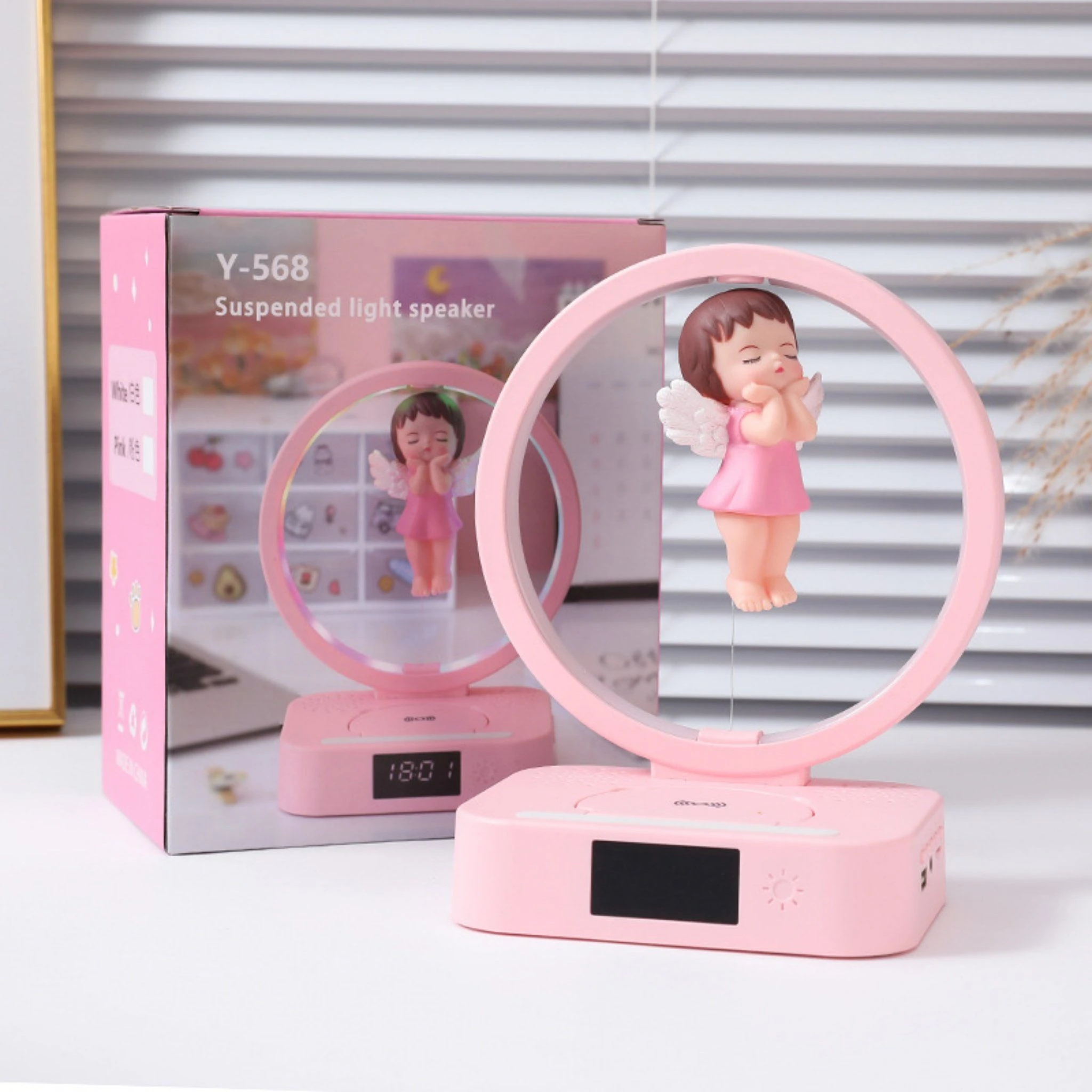 Floating Angel Night Light Bluetooth Speaker with Wireless Charging Alarm Clock for Nursery