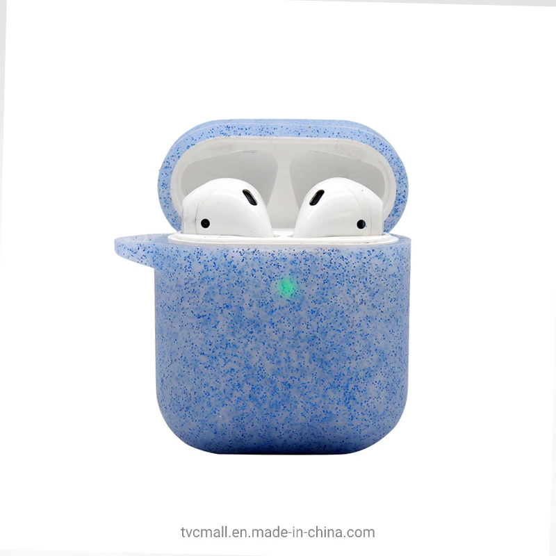 For Apple AirPods with Charging Case (2016)/(2019)/AirPods with Wireless Charging Case (2019) Earphone Glittery Silicone Case Earbuds Protective Shell with Hang