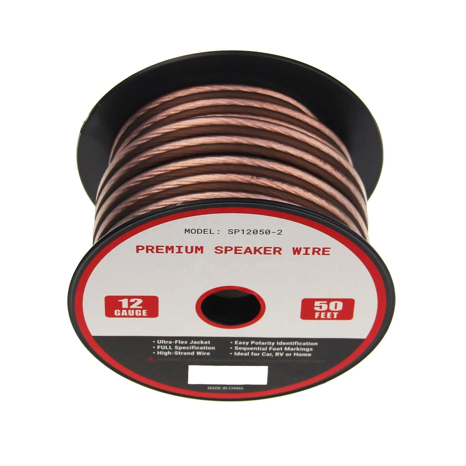 Frosted Flexible Transparent 12AWG Speaker Cable 50FT