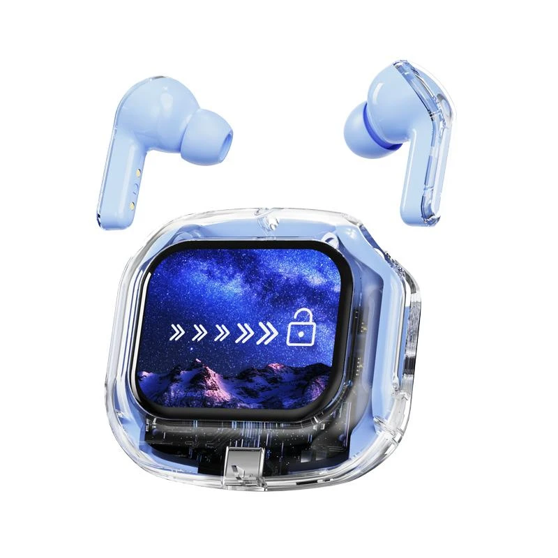 Full Color Wireless Bluetooth Muti-Function in-Ear Earphone Stylish Touch LCD Screen Earbuds, Blue