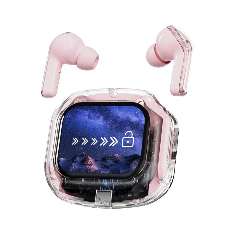 Full Color Wireless Bluetooth Muti-Function in-Ear Earphone Stylish Touch LCD Screen Earbuds, Pink