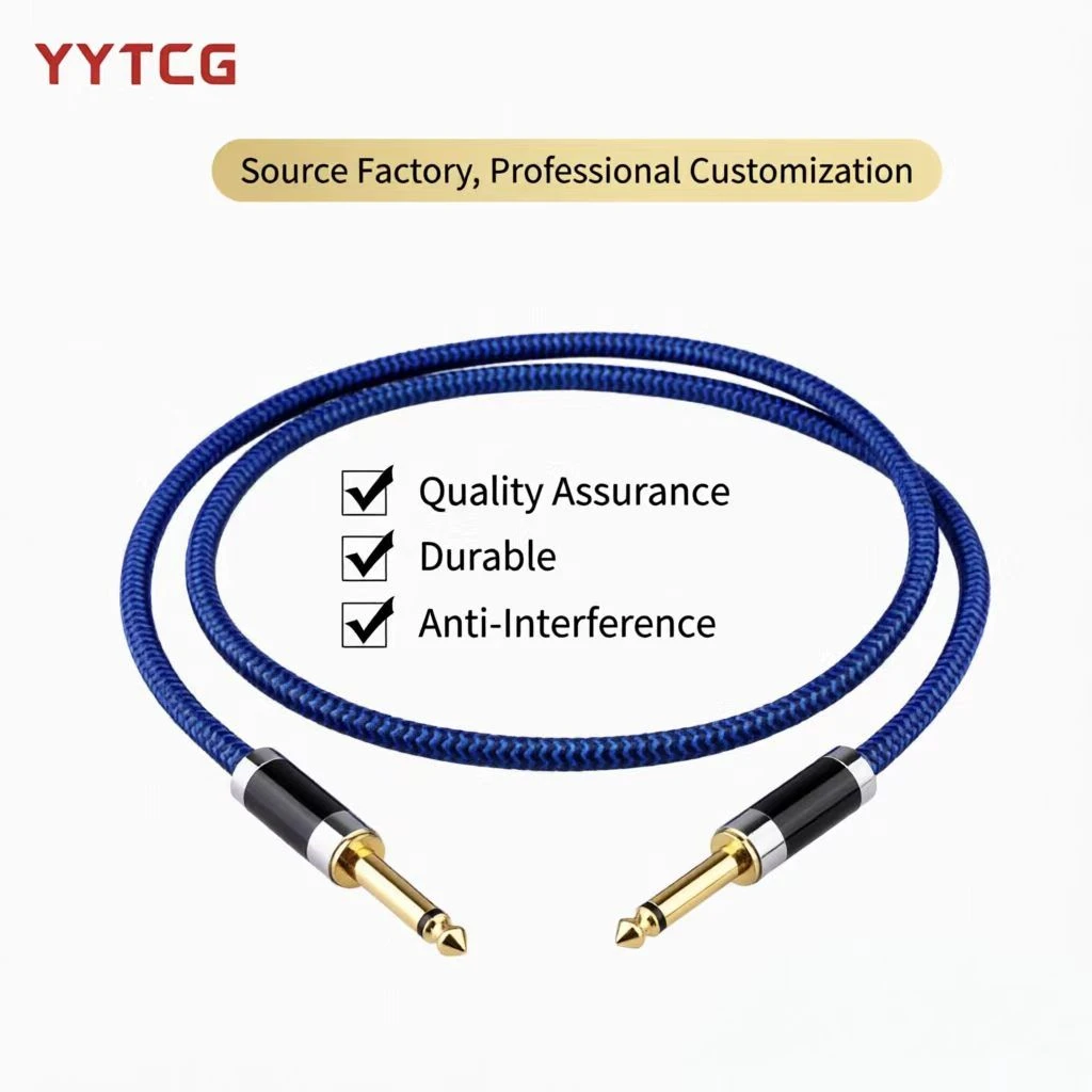 G2 Series Baked Enamel Plug 6.35mm TS Patch Cable Male to Male Blue TS Instrument Cord 1m OFC for Speaker and Electric Guitar Connection