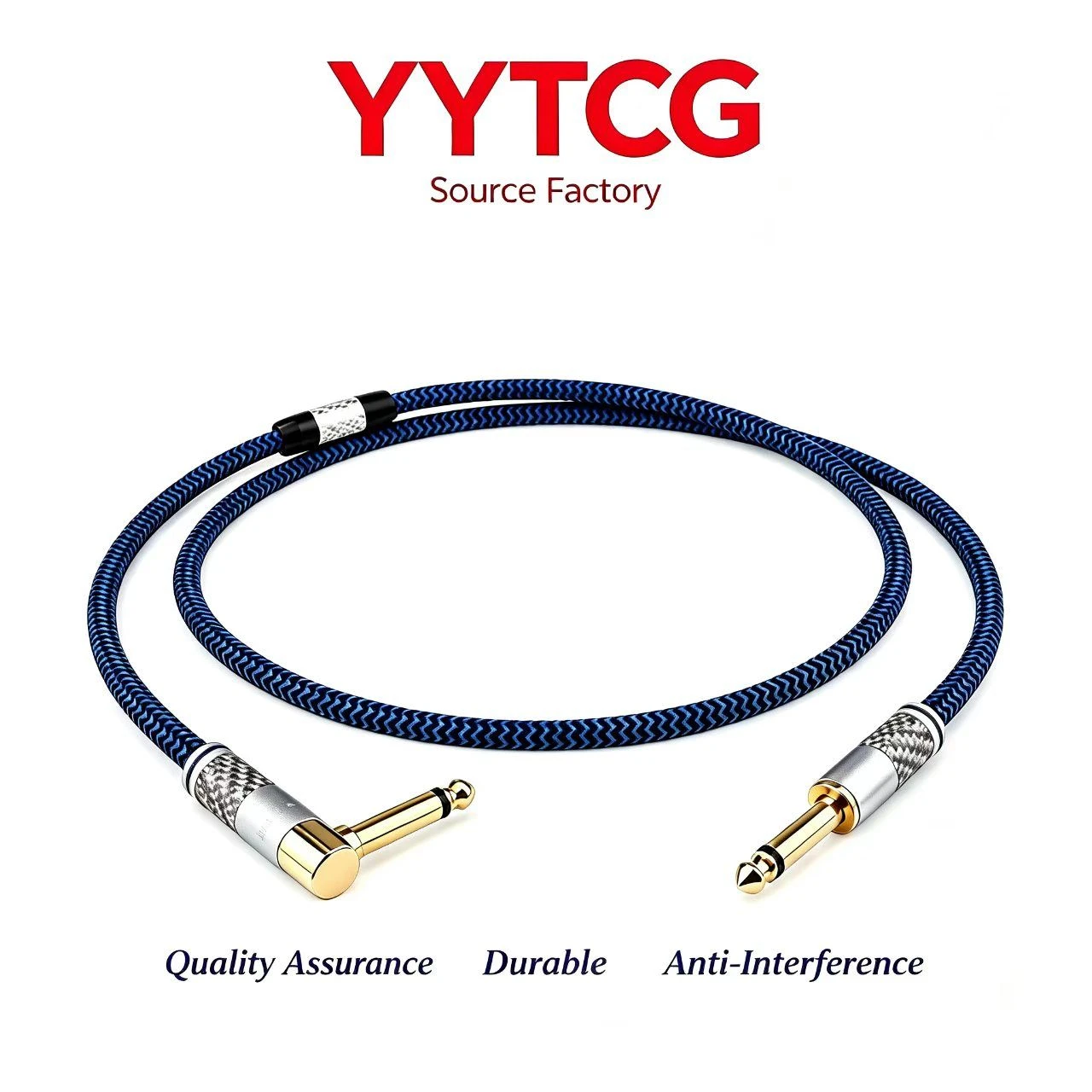 G2 Series Premium Straight to Angled 6.35mm TS Patch Cable Male Straight to Male Angled Blue TS Instrument Cord 2m Baked Enamel Plugs for Pedalboard and Patch B
