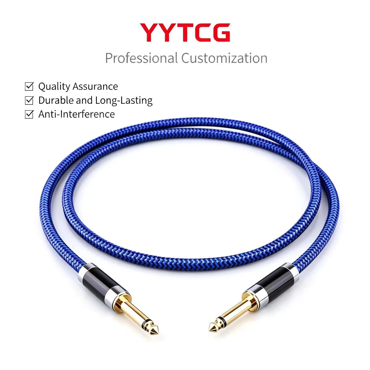 G2 Series Ultra Flexible 6.35mm TS Patch Cable Male to Male Blue TS Cord 2m with Baked Enamel Plugs for Guitar Pedalboard and Audio