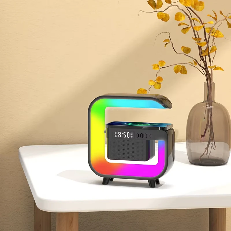 G3 Smart Stage Light RGB LED Wireless Charger Fast Charging Wake-up Alarm Clock Lamp Speaker 15W Plastic Wireless Fast Charging