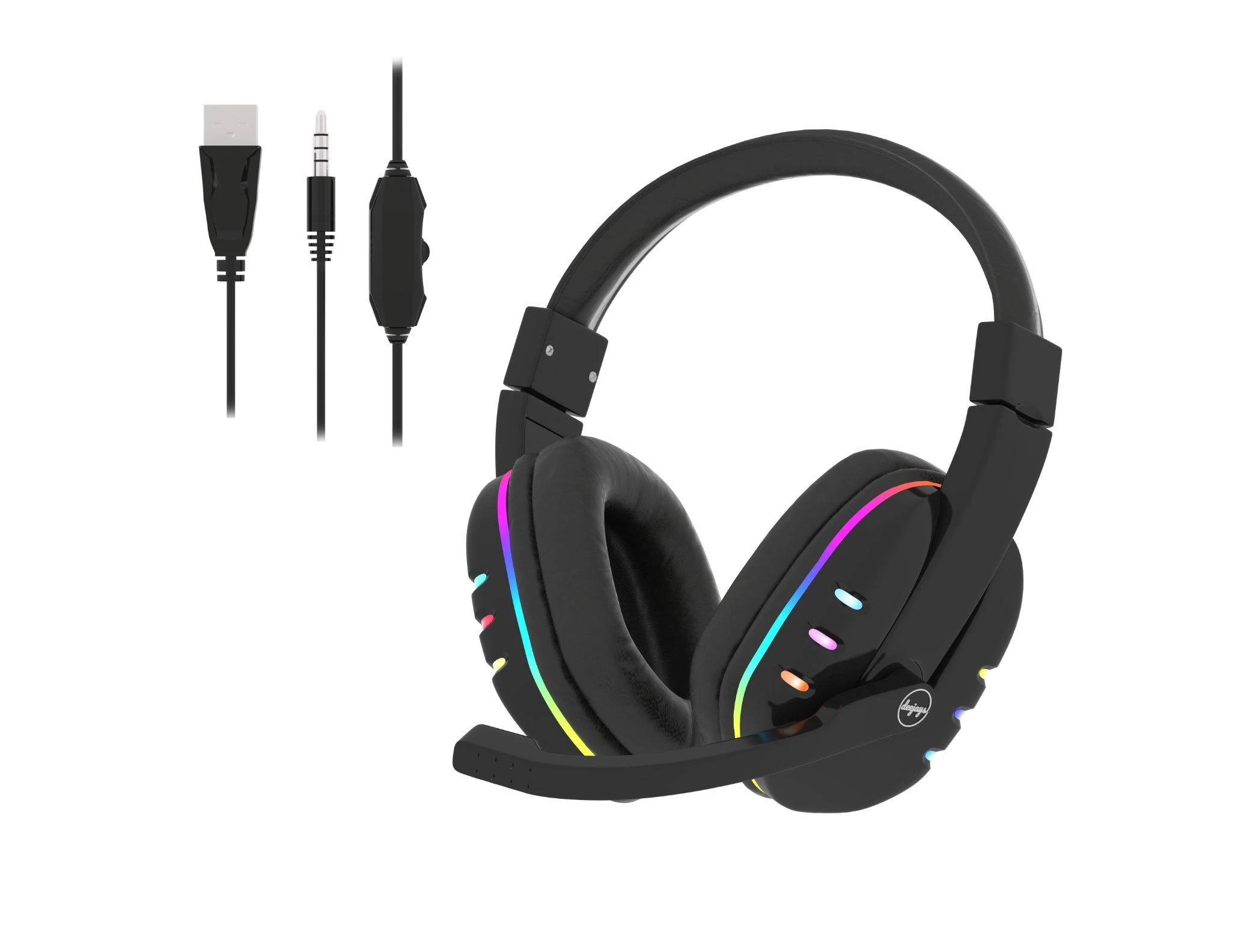 Gaming Headset LED Wired Office USB Plug Headphones Headsets with Colorful Light