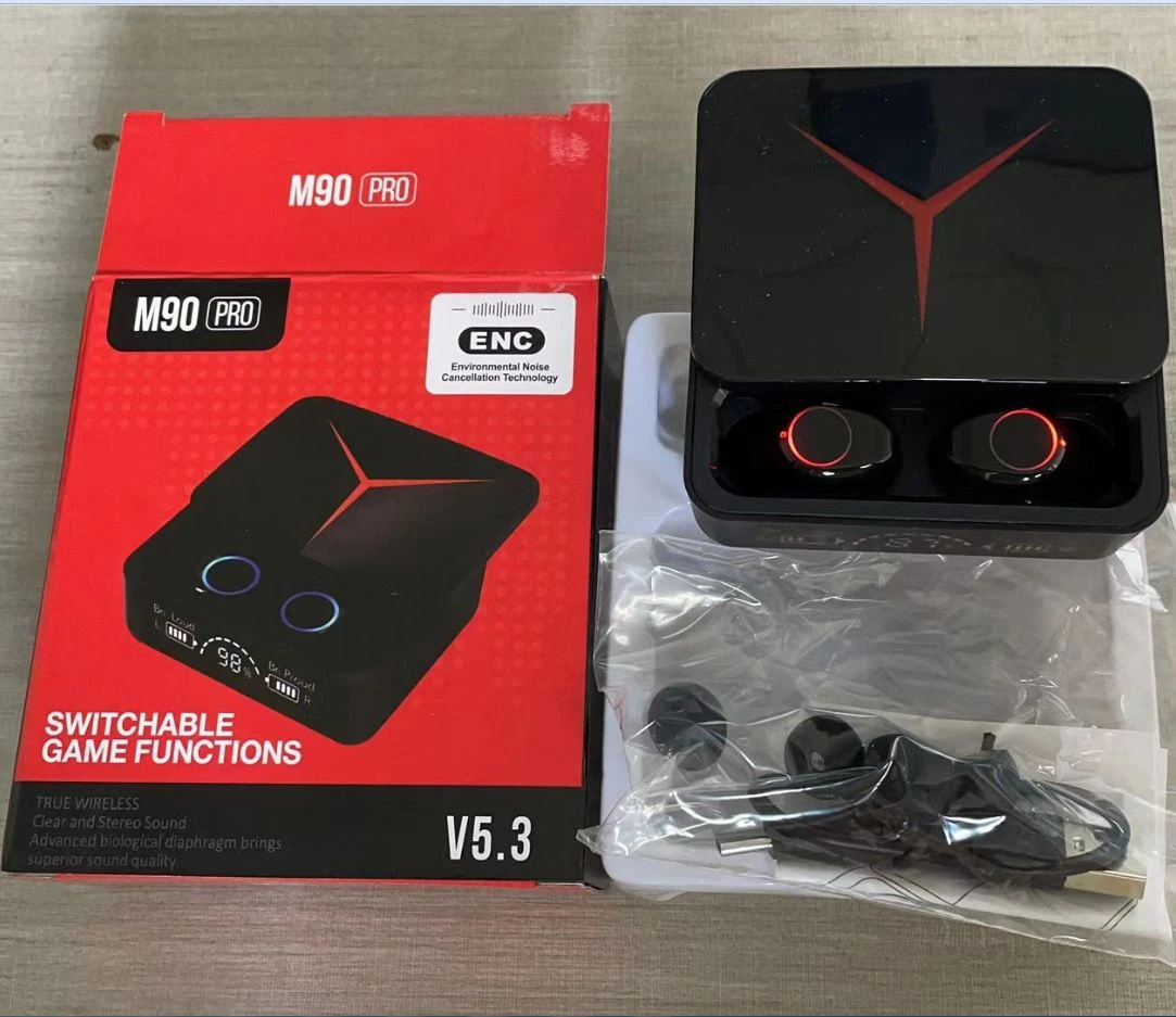 Gaming Headset M90 True Wireless Stereo HiFi Earbuds Bluetooth Earphone Mic LED in-Ear Waterproof Sports Earbuds Headphones