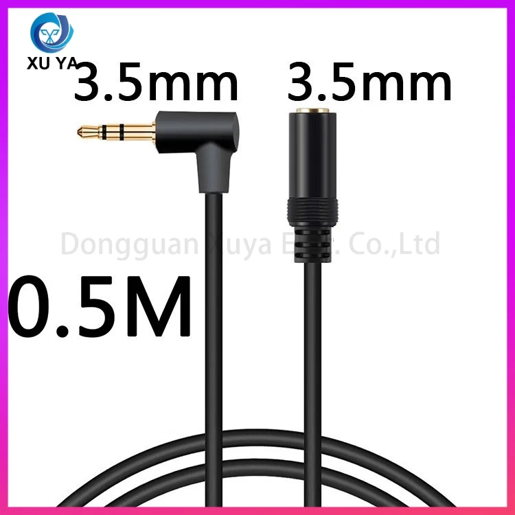 Gold-Plated 90 Degree Right Angle 3-Pole 3.5mm Male to Female Headphone Extension Audio Cable 10cm Black