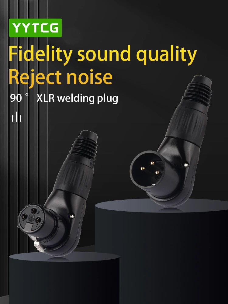 Gold-Plated 90° XLR Male/Female Elbow Connector with Zinc Alloy Shell for Microphones, Mixers & Amplifiers