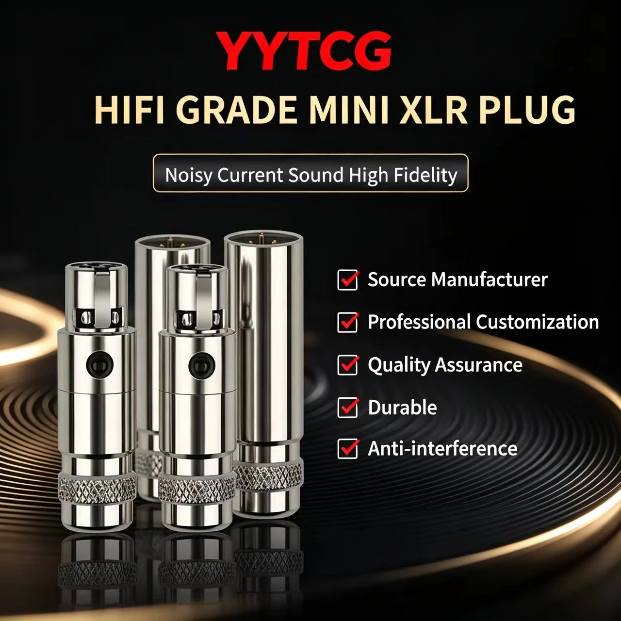 Gold Plated Mini XLR Plug for Microphone Headphone Amplifier