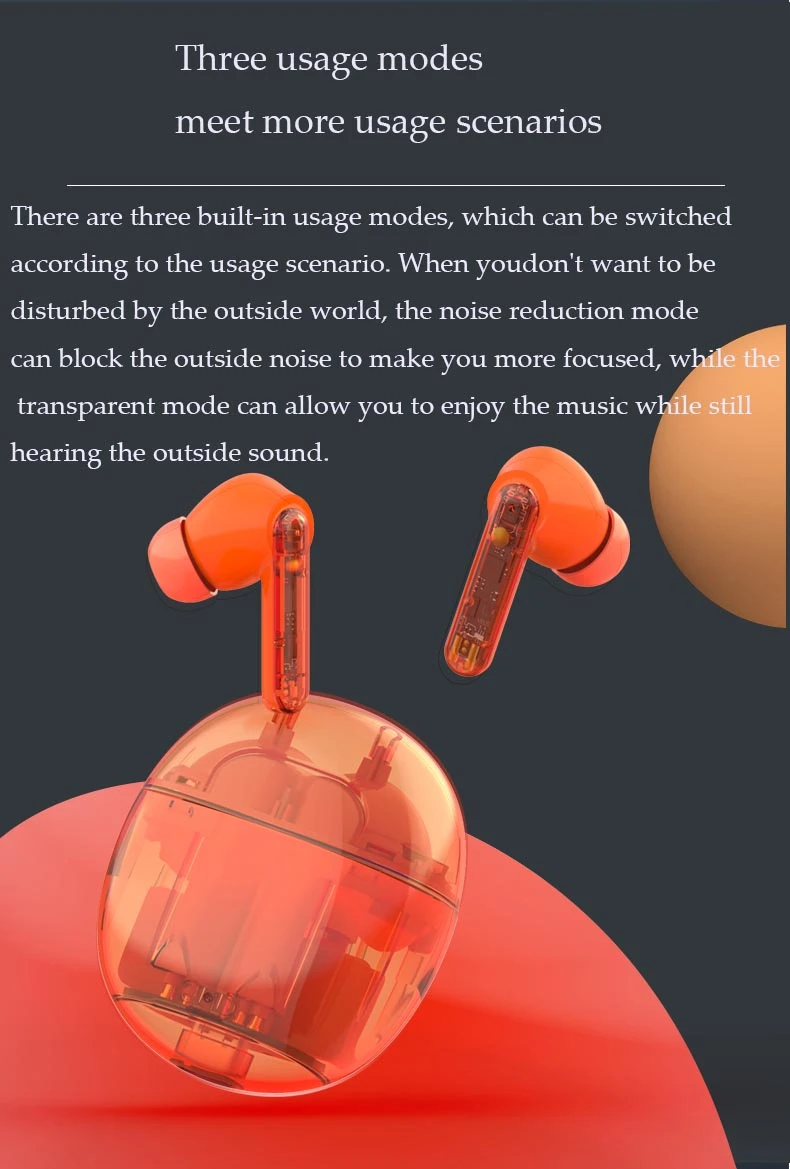Good Design Wireless Earbuds Headphone Noise Canceling Bt 5.2 Stereo Earphone Transparency Mode 4-Mics Anc Enc Call Clear Tws Earphones
