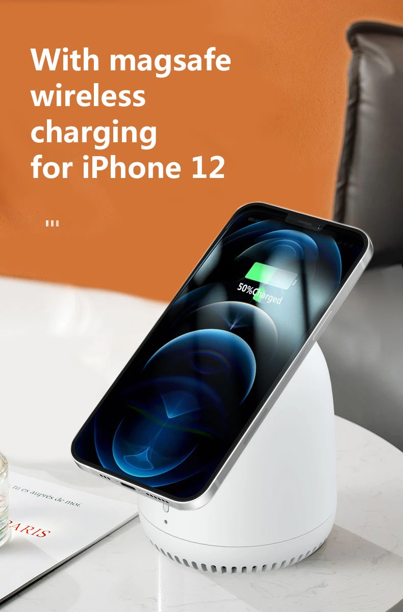 Good Quality Ozzie D5 Table Bass Rechargeable Charging Mini Speaker Fast Magnetic Wireless Charger Speaker Bluetooth for iPhone Magsafe