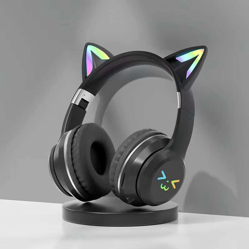 Gradient Cat Ear Foldable Headband Headphones Plug in Card for Daily Listening