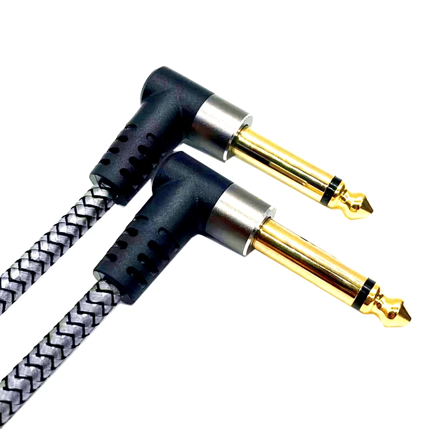 Guitar Patch Cables 6-Inch O. 15m) 6.35mm Right-Angle PVC Braided Male-Male Instrument Audio Cable for Microphone Effects Pedal