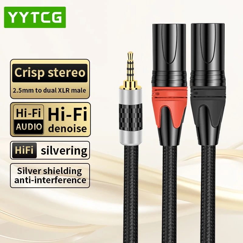 HIFI Double-Layer Noise Reduction High-Density Cotton Mesh 2.5mm to 2XLR Cable for Home Theater & Live Sound System