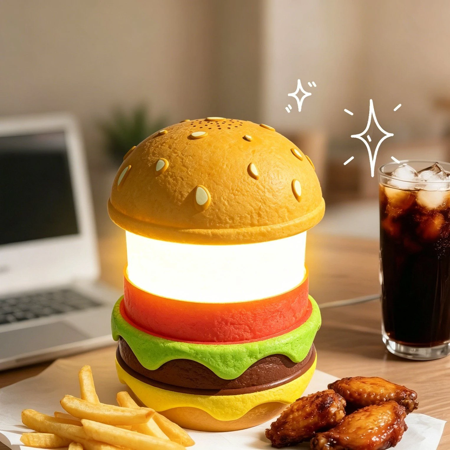 Hamburger Shape Multifunctional Bluetooth Speaker with Night Light USB for Desk Gift