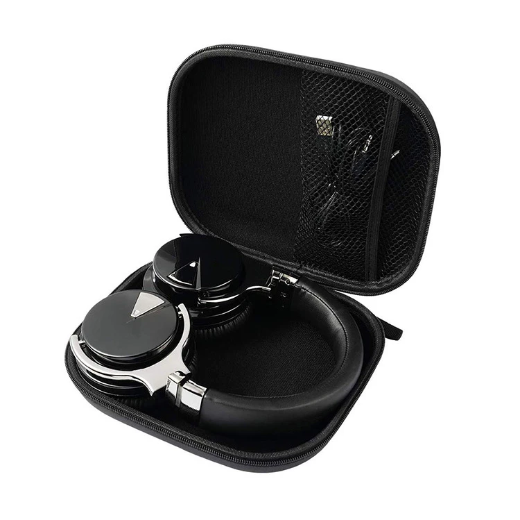 Hard Shell Portable Waterproof 3D Black Leather Cover Large Capacity EVA Headset Headphone Case