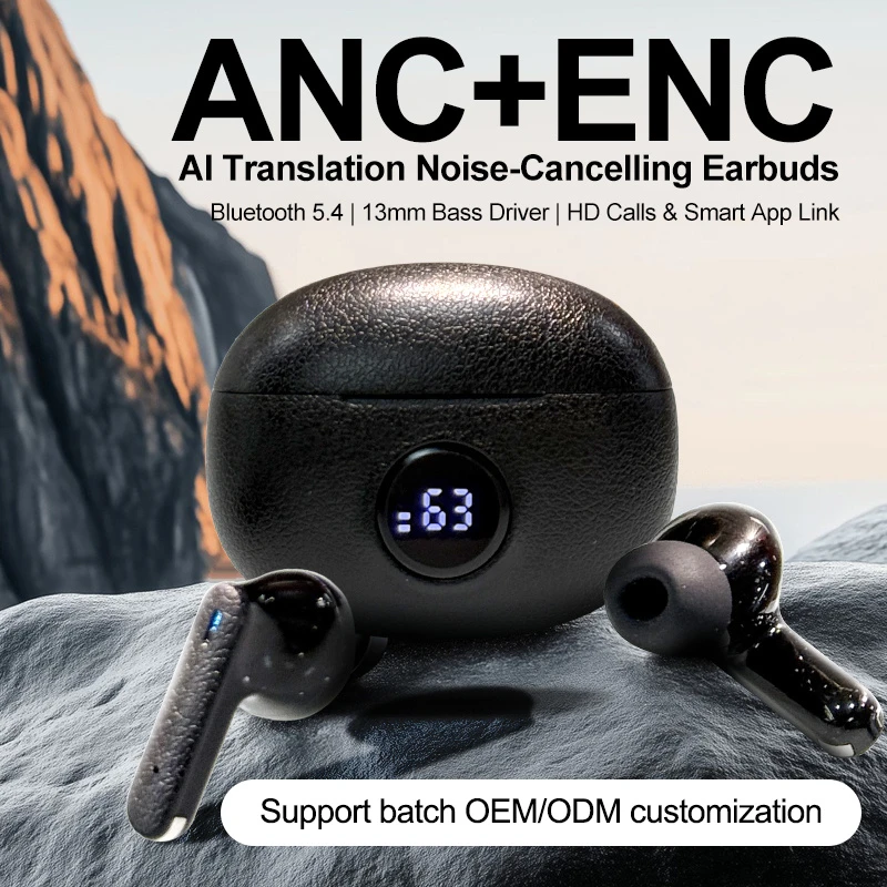Headphone Anc Enc Ai Earphones APP Language Translating Earbuds with Battery Display Screen
