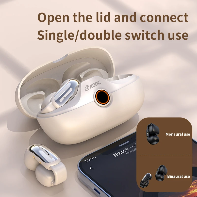 Headphones Ear Clip Free Clip-on Earphone Wireless Stereo in Ear Headset Smart Earbuds Translator