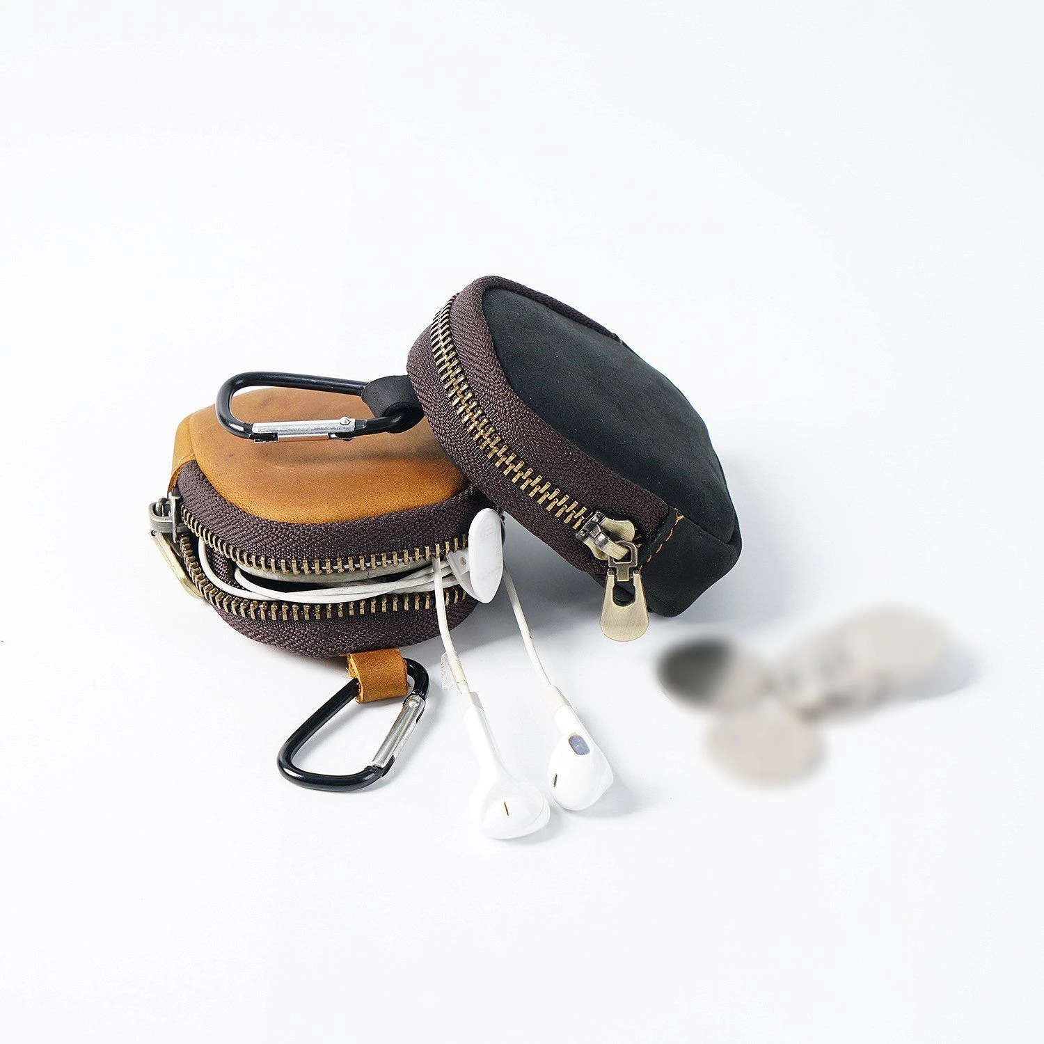 Headphones Pouch Keychain Zipper Pouch Custom Logo Coin Bag Leather Earphones Case