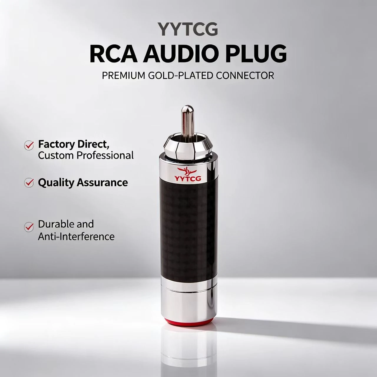 Hi End Carbon Fiber Rhodium Plated RCA Male Plug Solderless Audio Connector for Tube Amplifier and CD Player
