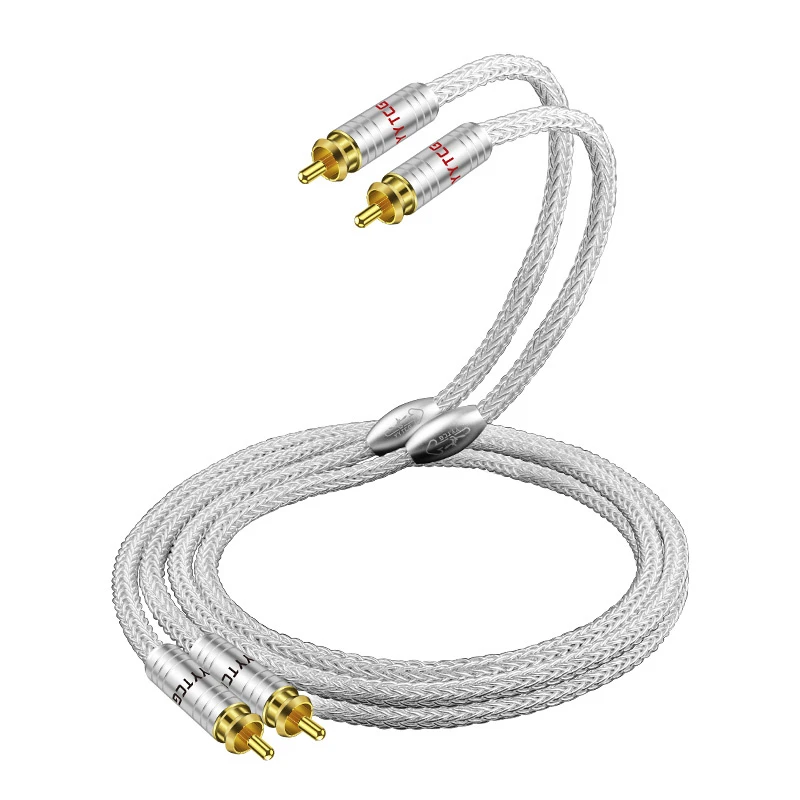 Hi-End Pure Silver RCA 16-Strand Pure Silver Braided RCA Interconnects with Gold Plated Terminals Audio Cable