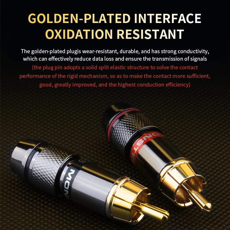 Hi-Fi Grade Gold-Plated RCA Male Plug with Split Elastic Pin for CD Player, DAC & Home Theater Systems