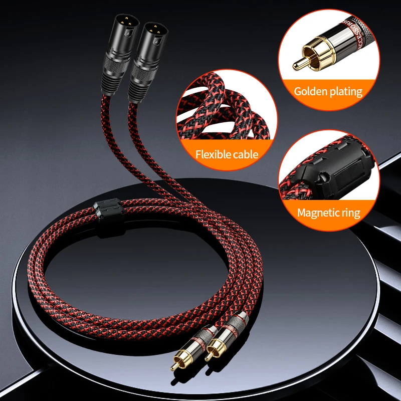 HiFi 6N OFC 2RCA Male to Dual XLR male Audio Cable with Gold Plated Connectors for Studio Mixers and DACs
