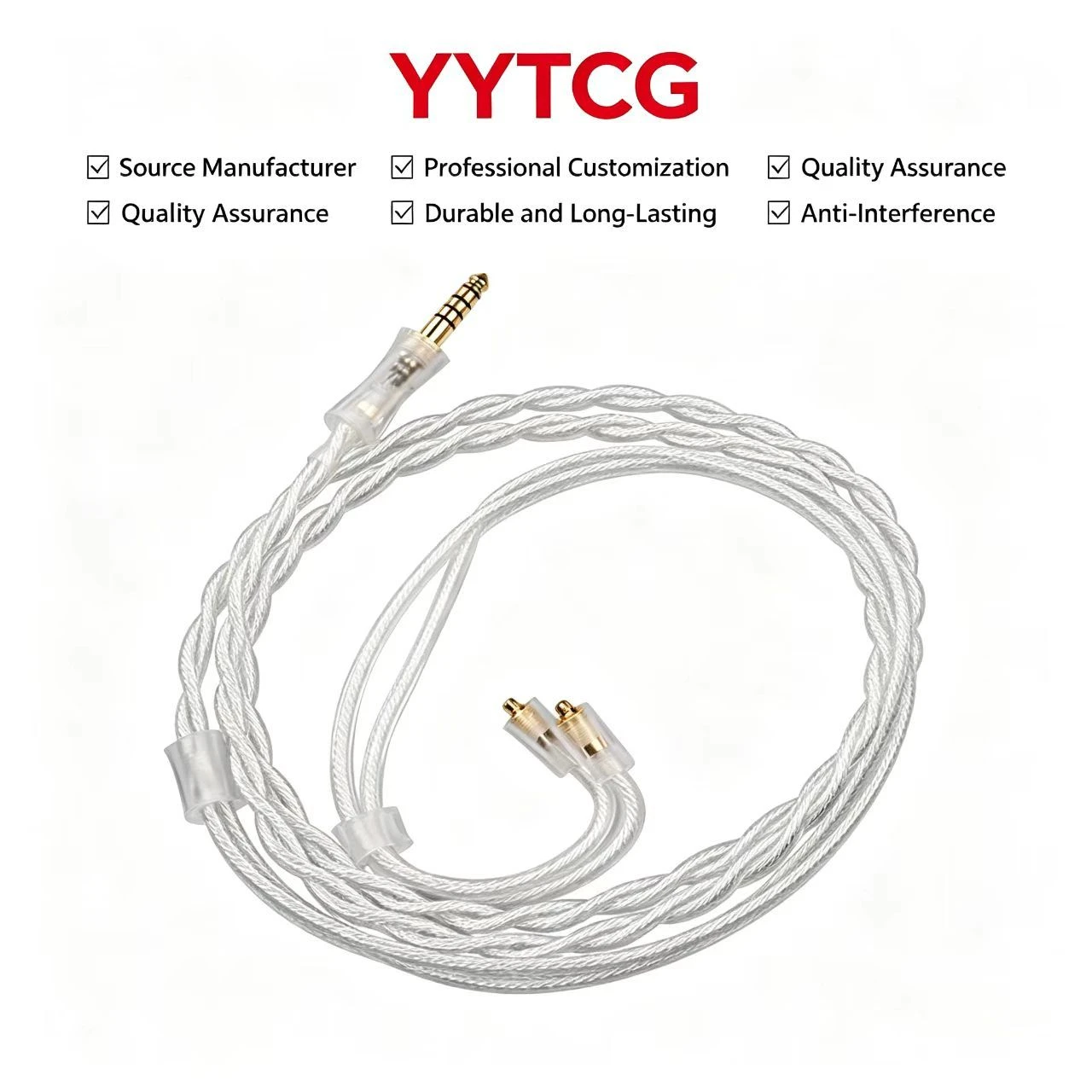 High End 24K Gold Plated Silver Copper HiFi Earphone Replacement Cable with Litz Structure for Studio Monitor Headphones