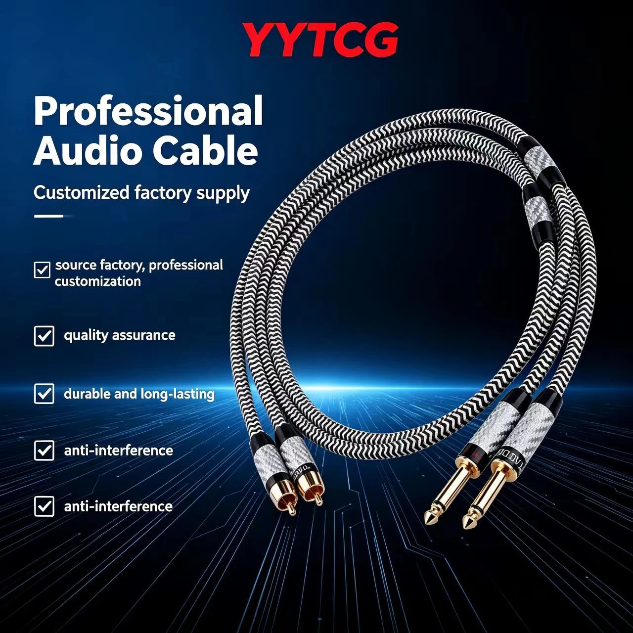 High End 7N OCC Silver Plated 6.35mm TS to Dual RCA Male Audio Cord for Powered Speaker Subwoofer Mixer