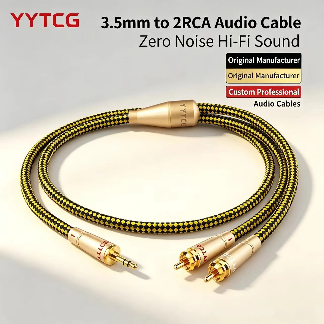 High Fidelity 3.5mm TRS to Dual RCA Male Y Splitter Cable with Anti Interference Shielding for Car Audio and PC Sound Card