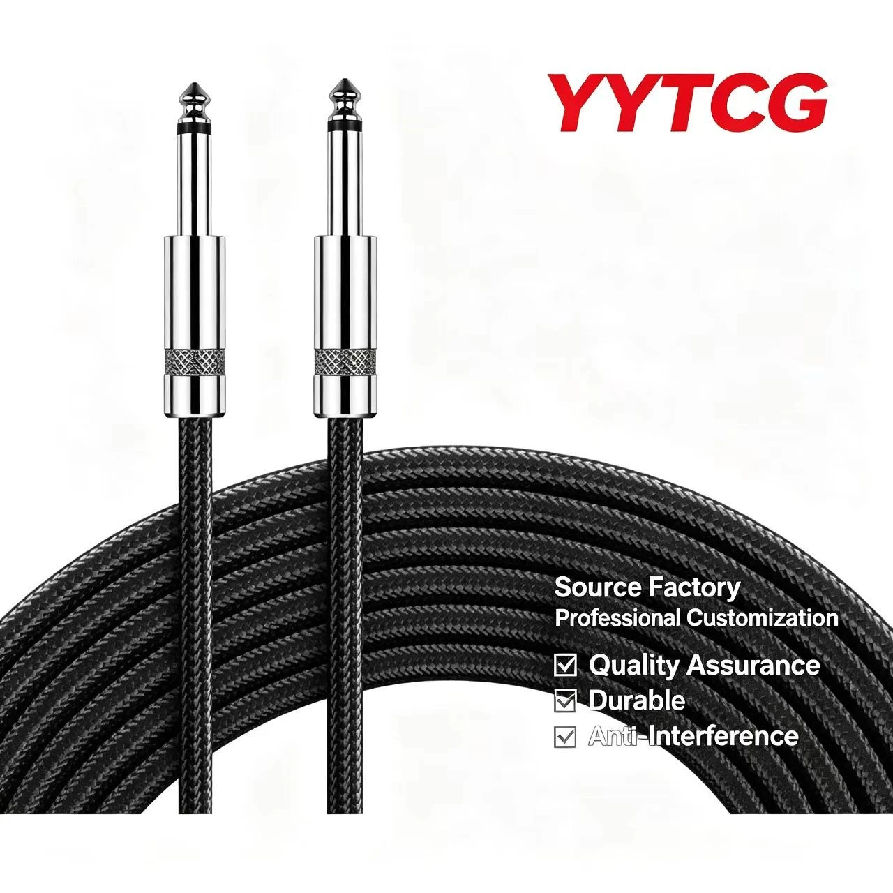 High Fidelity 6.35mm TS Patch Cable 1/4 Inch TS Male to Male Audio Cord 5ft OFC for Studio Mixer and Audio Interface