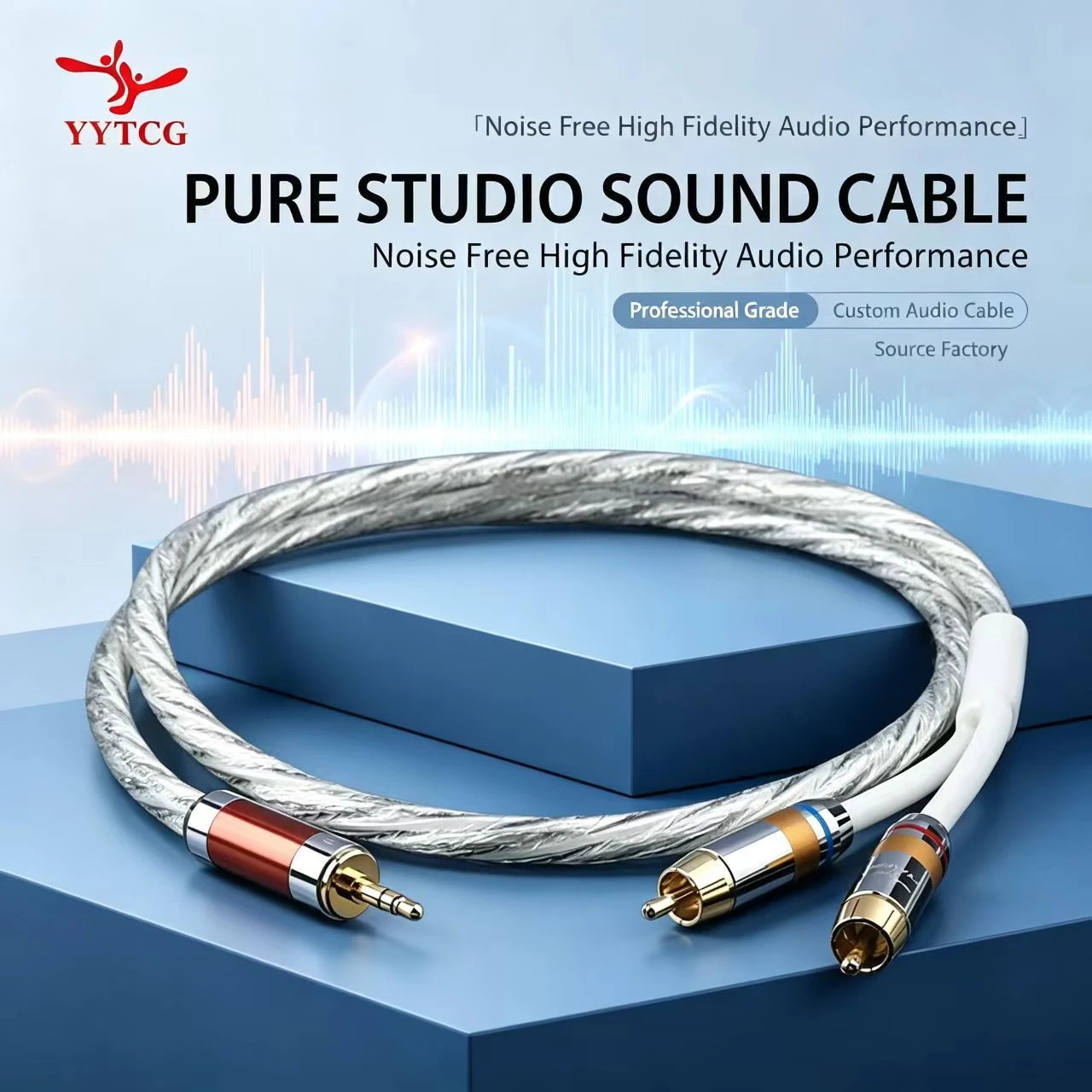 High-Fidelity Oxygen-Free Copper 8mm 3.5mm TRS to 2 RCA Male Cable for Home Theater and Amplifier Setup