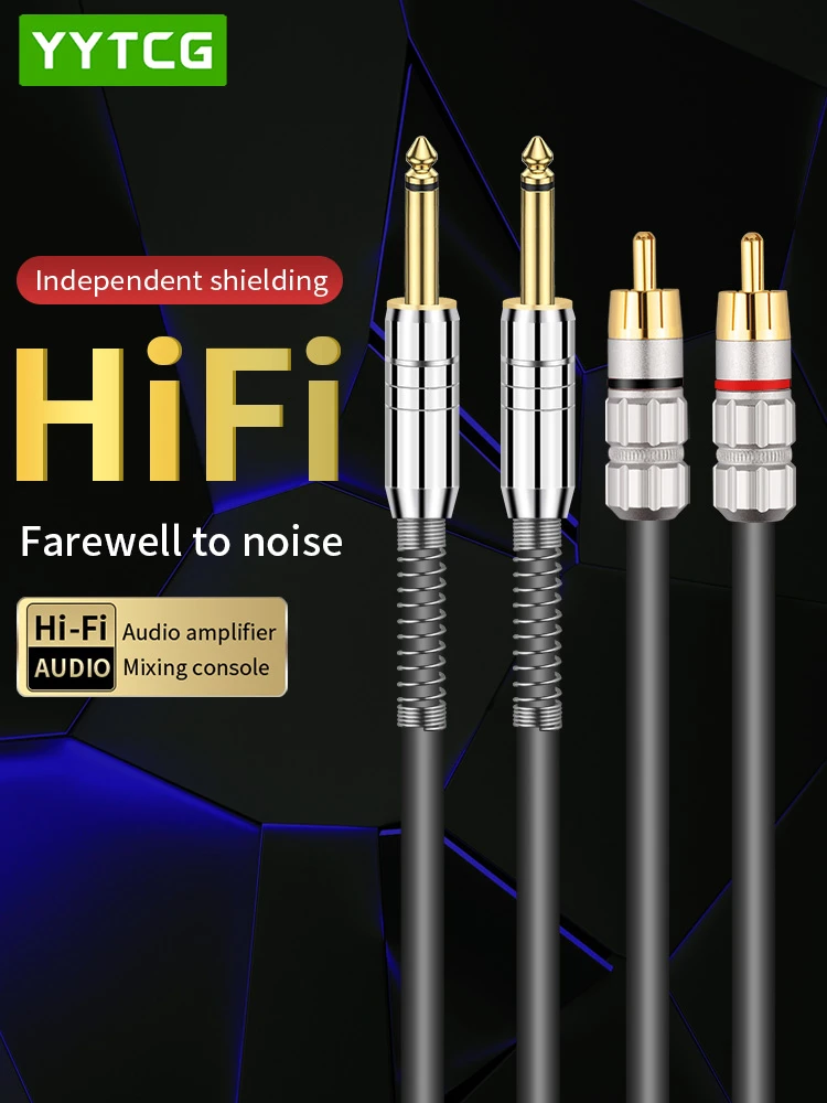 High-Purity OFC Gold-Plated Dual 6.35mm to Dual RCA Audio Cable for Hi-Fi Amplifiers & Studio Mixing Consoles