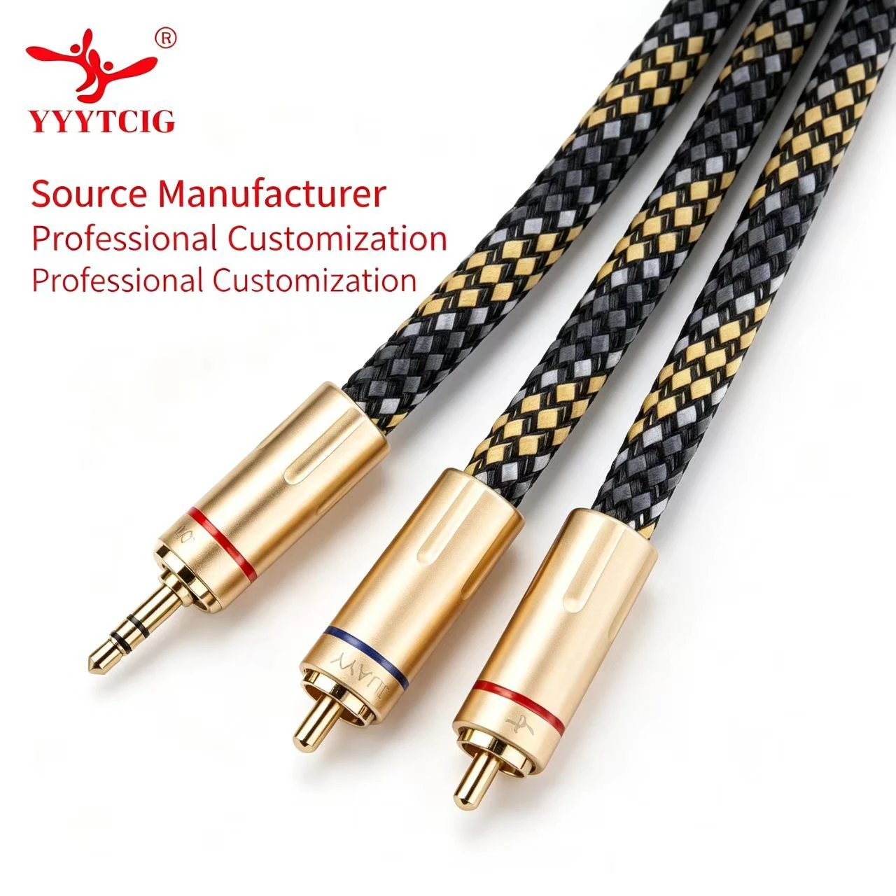 High Quality Braided 3.5mm to 2 RCA OFC Cable with PVC Shielding for Home Theater and TV
