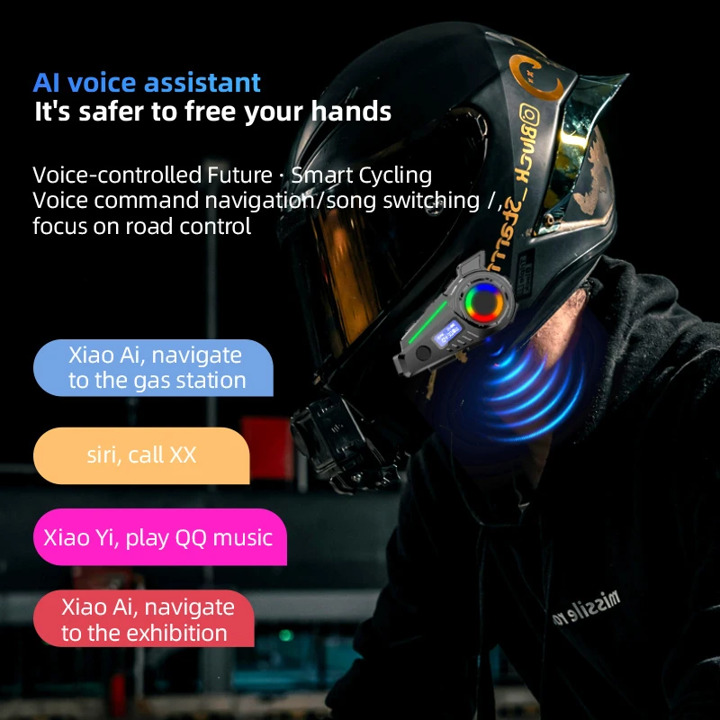 High Quality GPS Track HD Camera Bluetooth Headset with Voice Assistant, Long Battery Life IP65 Waterproof and 3D Surround Sound for Motorcycle Helmets