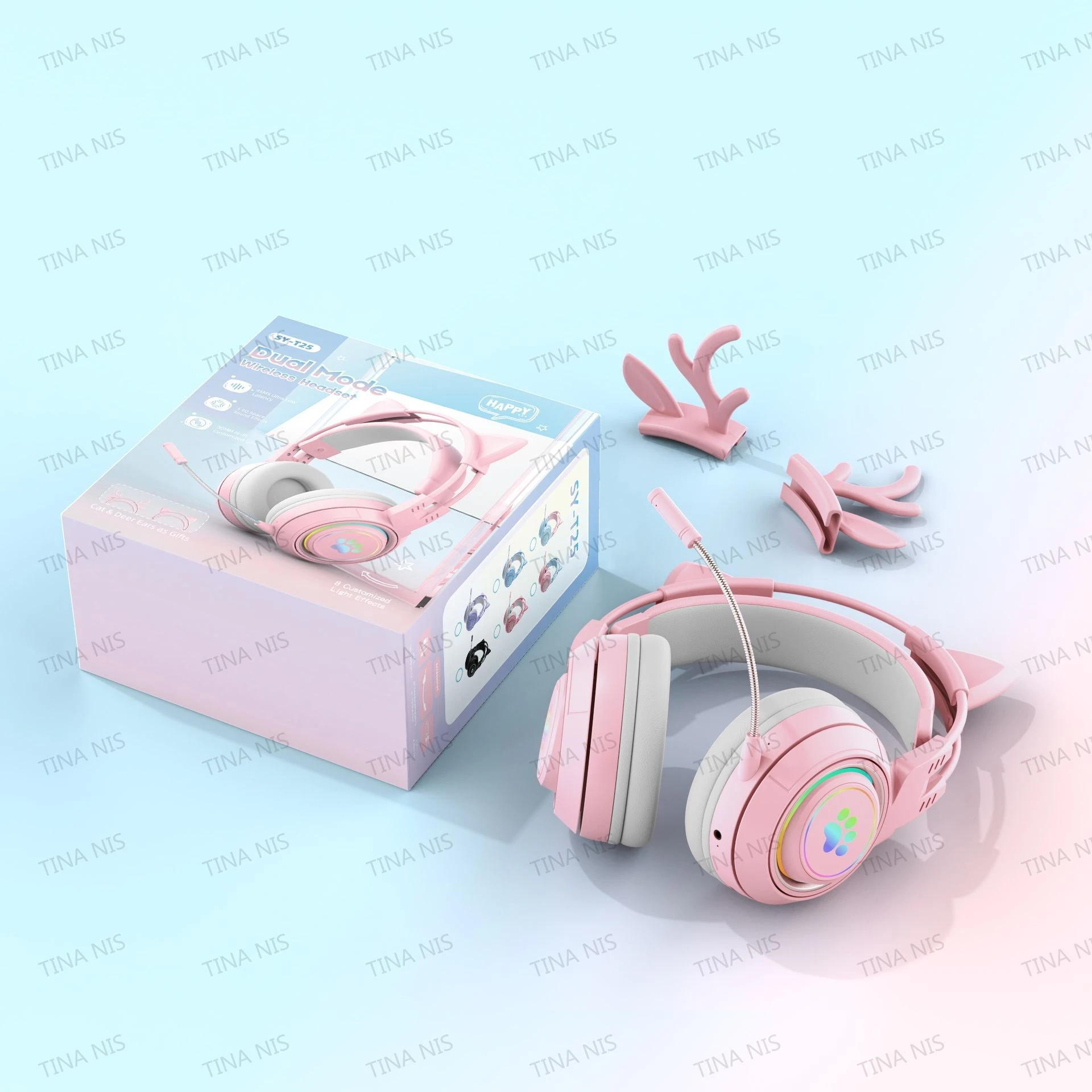 High Quality Soyto Sy-G25 Cat Ear Glowing Gaming Computer Headset with Microphone Cat Ear Headphones