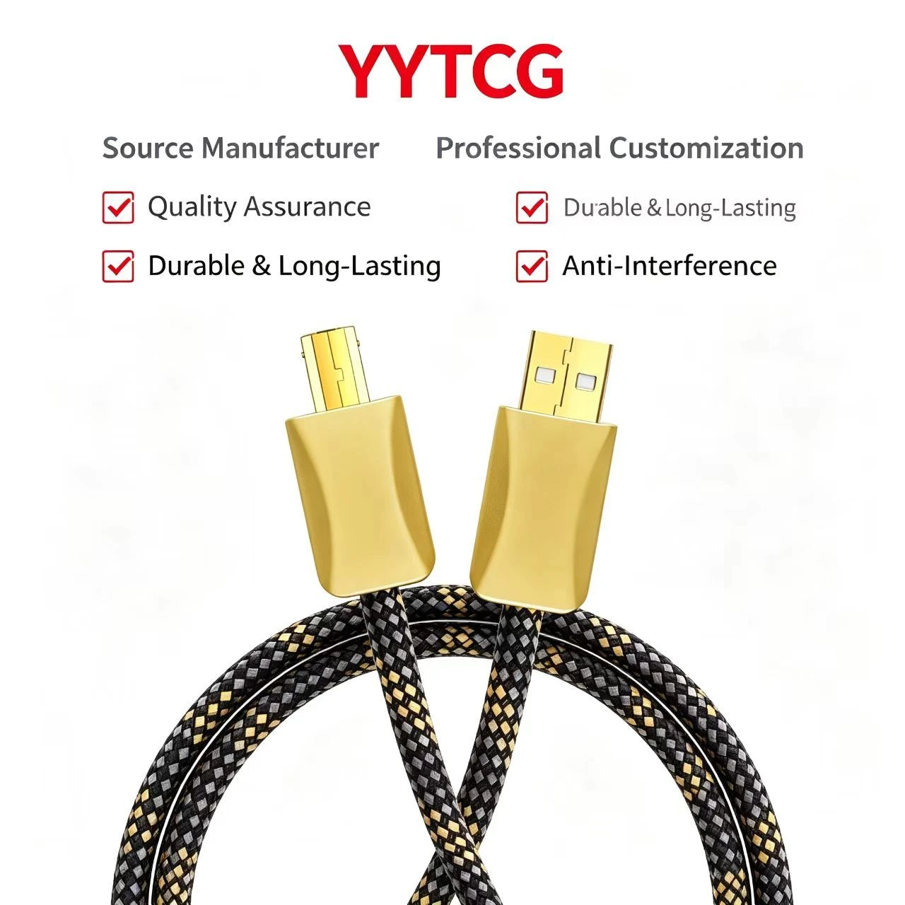High Quality USB 2.0 A to B Printer Cable with Gold Plated Connectors for Home Office