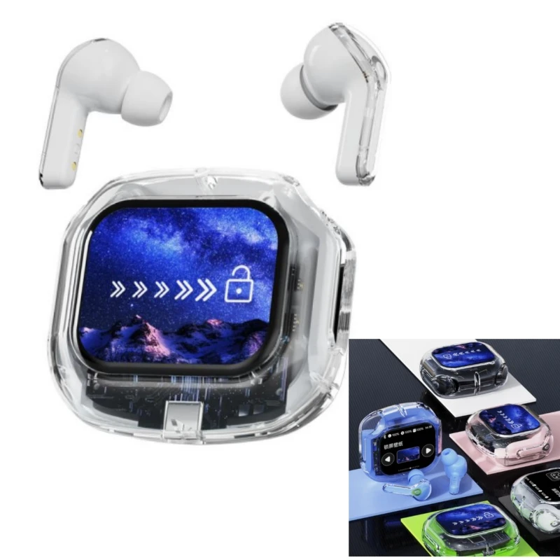 High-Quality in-Ear Headphones Wireless Earbuds with LCD Touch Controls – White Model