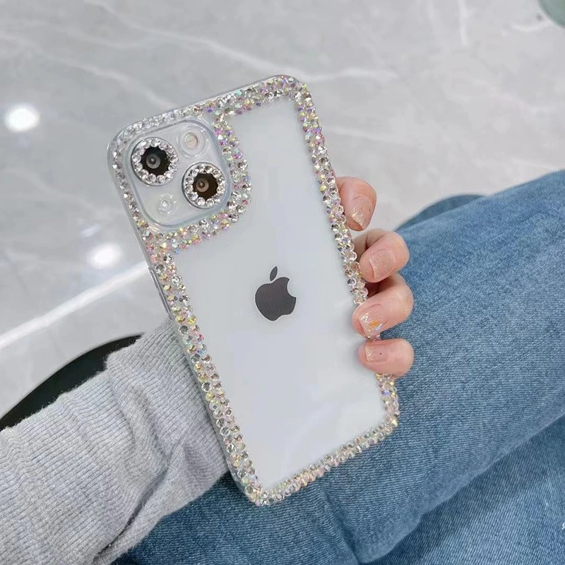 High Shine Finish Clear Phone Case Transparent Phone Cover with Diamond for iPhone 11-17