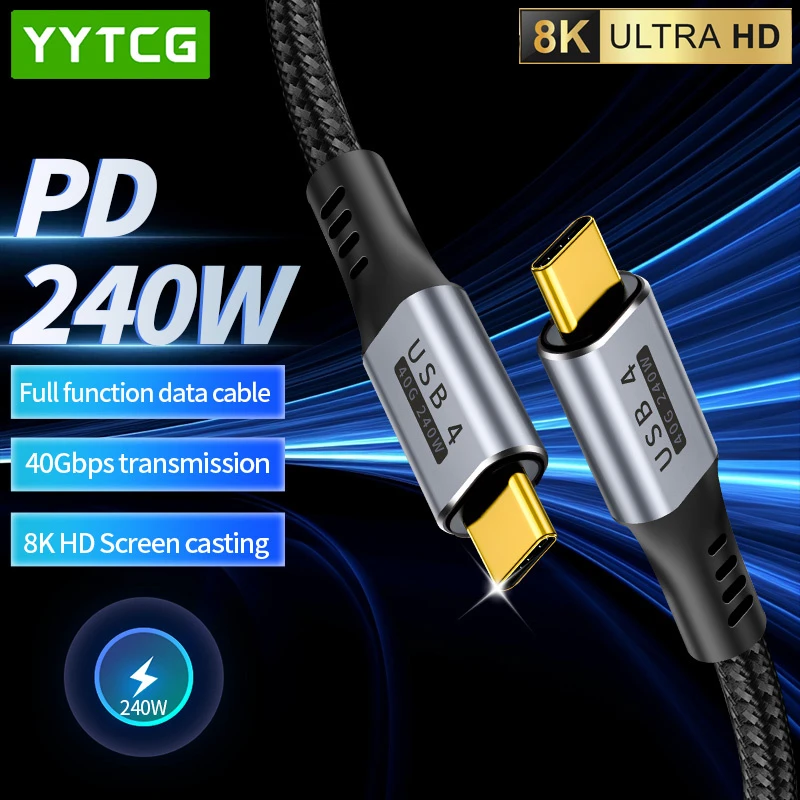 High-Speed USB4 Type-C to Type-C Cable with 90° Connector for Laptop and Monitor Setup