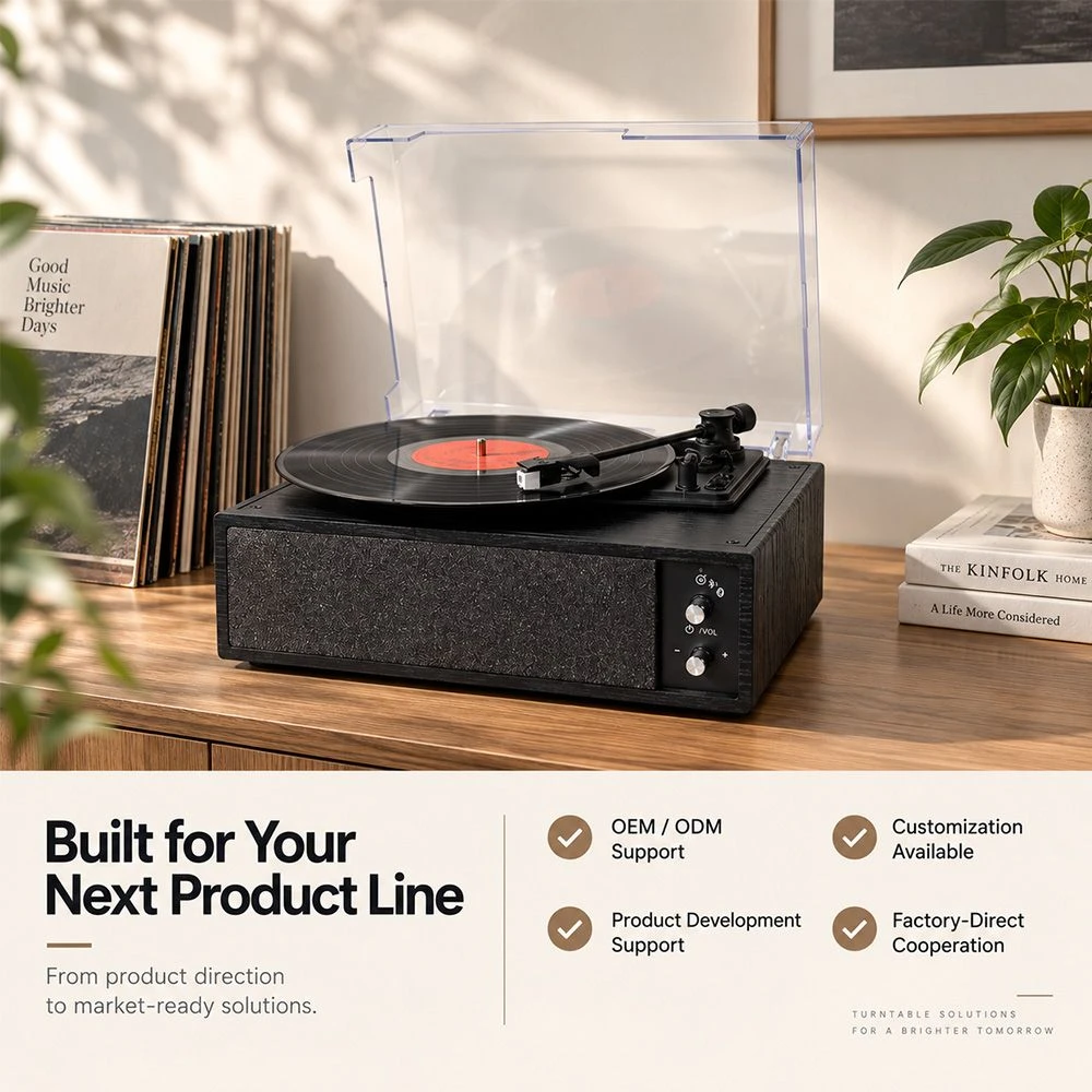 Hot Sale 2-Speed Belt-Driven Vinyl Record Player Sapphire Stylus Turntable Player Gramophone with Built-in Stereo Speakers