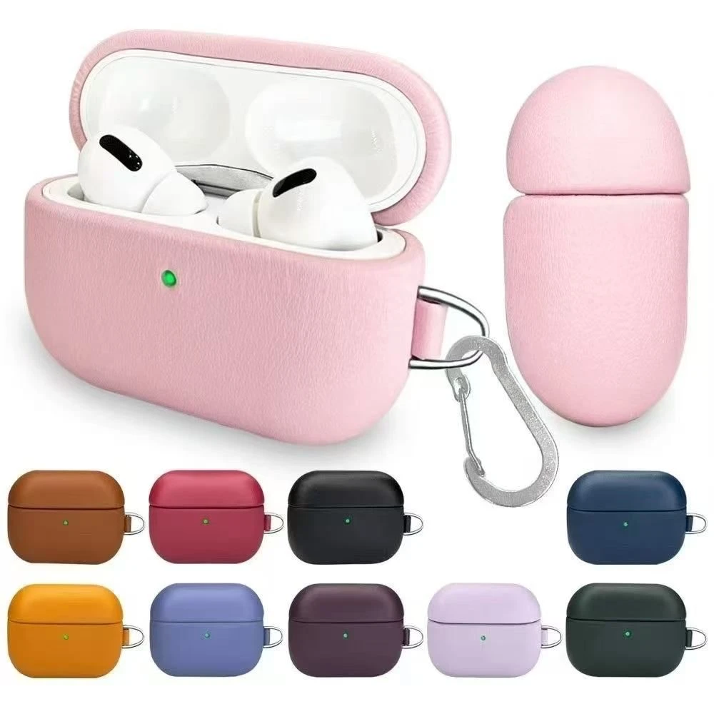 Hot Sale Luxury Colorful Earphone Bag Leather Cover Case with Keychain for Airpods 3 4 PRO 2
