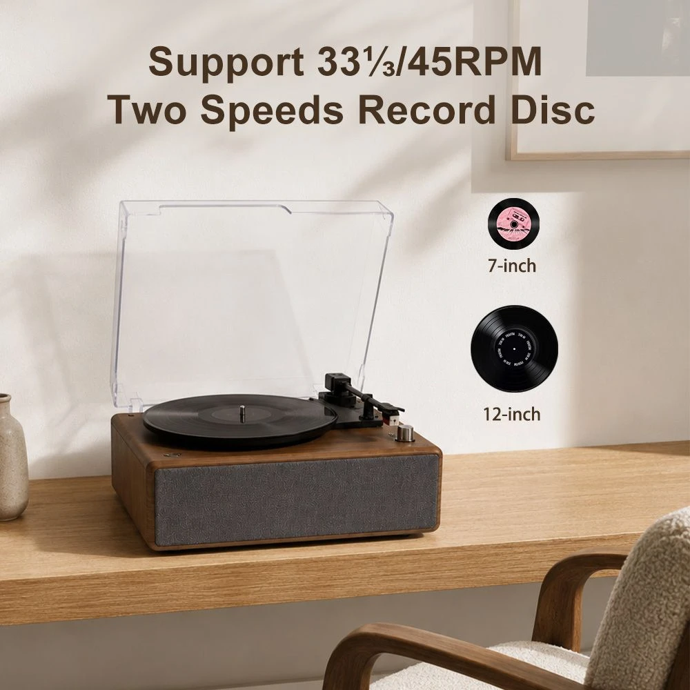 Hot Sale Wooden Multiple Dual-Mode Bluetooth 5.0+ Record Player HiFi 2 Speed Gramophone Turntable Record Player with Built in Speakers