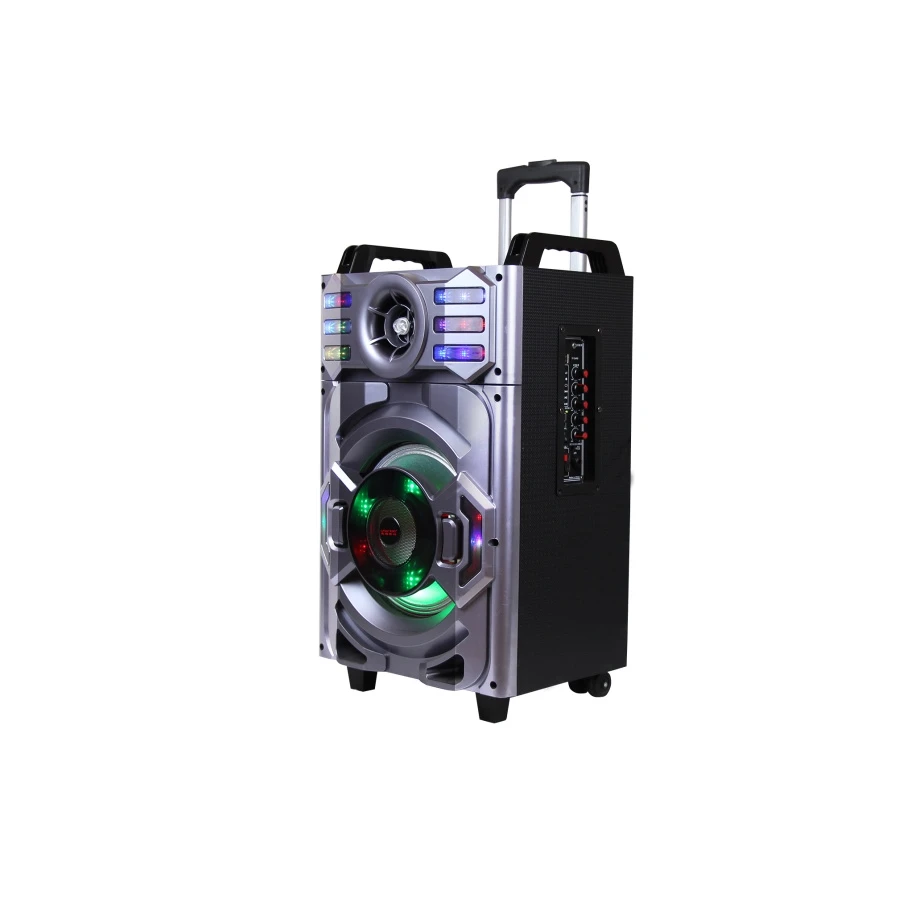 Hot Selling 12V 2200mAh A10-11 10 Inch Wooden Box Speaker MP3 Speaker Flashing LED Light with Wirelessn Mic
