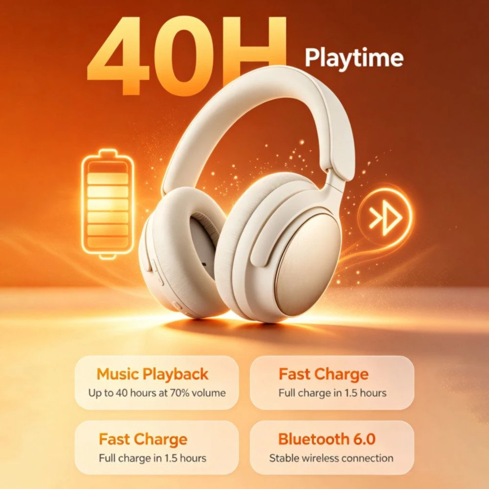 J26anc Quick Pairing Over-Ear Wireless Stereo Headphone for Conference Calls