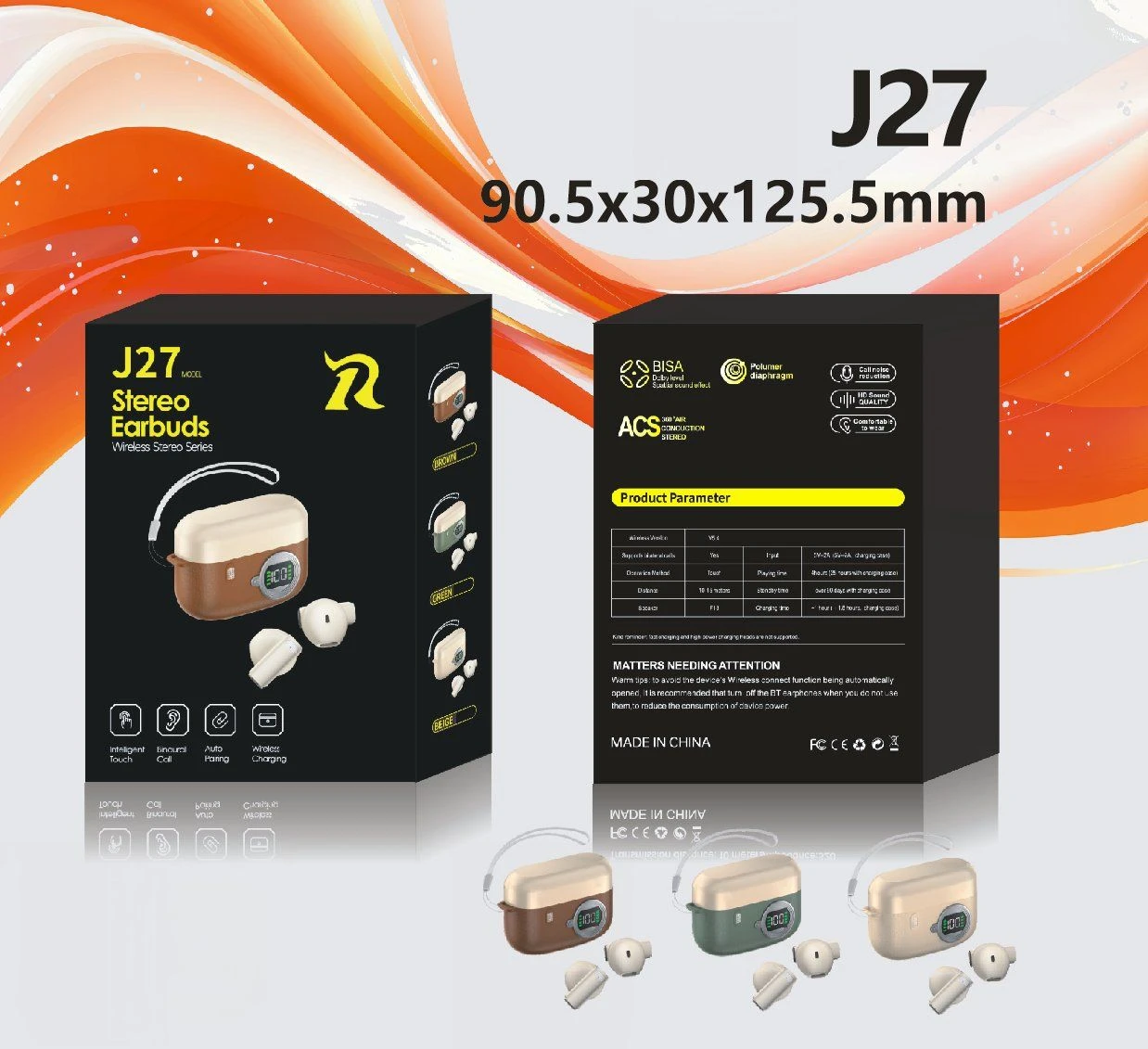 J27 Wireless Bluetooth Tws in-Ear Stereo Touch Control Sport Noise Canceling Earbuds