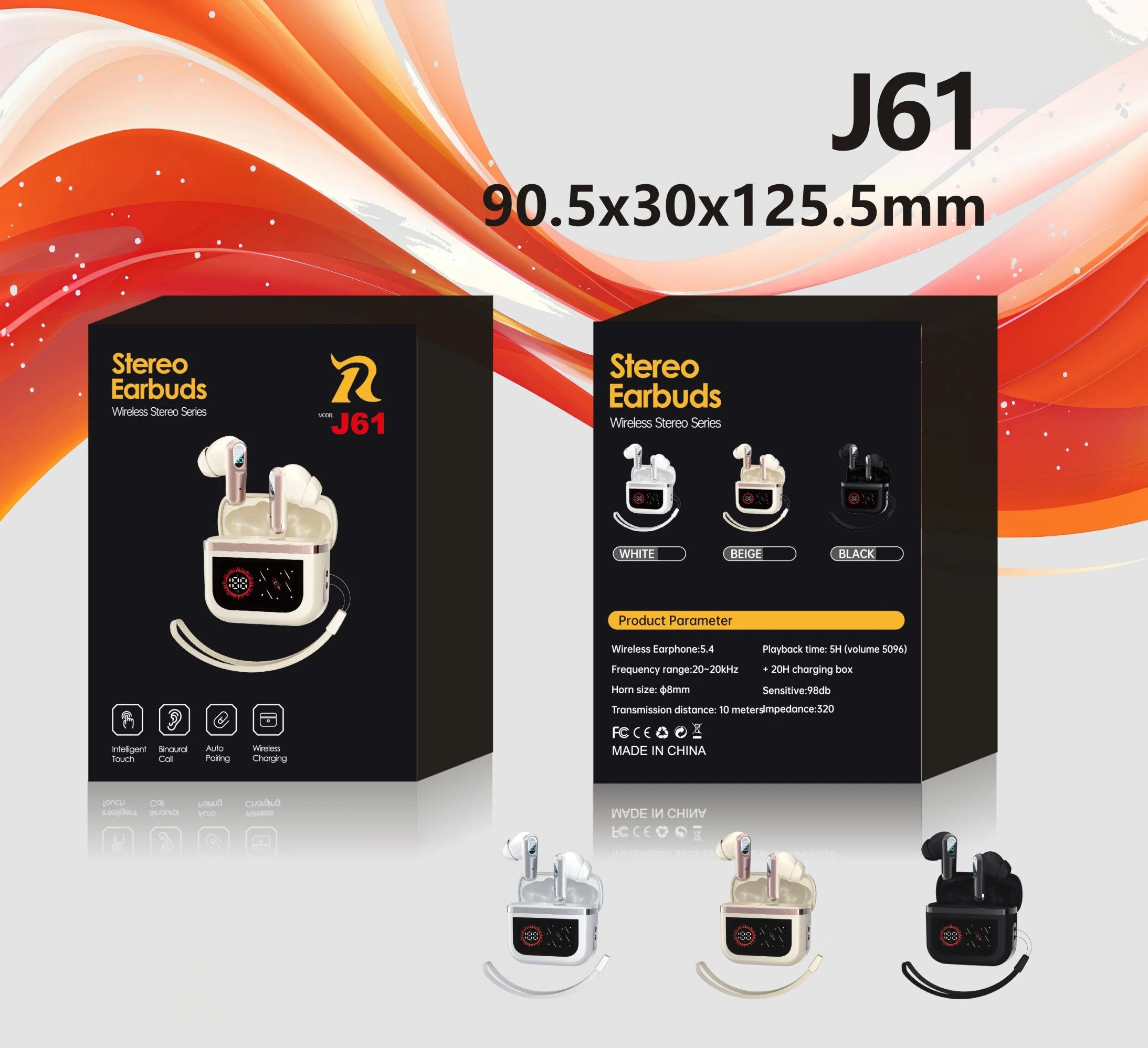 J61 Tws Bluetooth 5.4 LED Low Latency Type-C Waterproof Dual Mic Gaming Earbud
