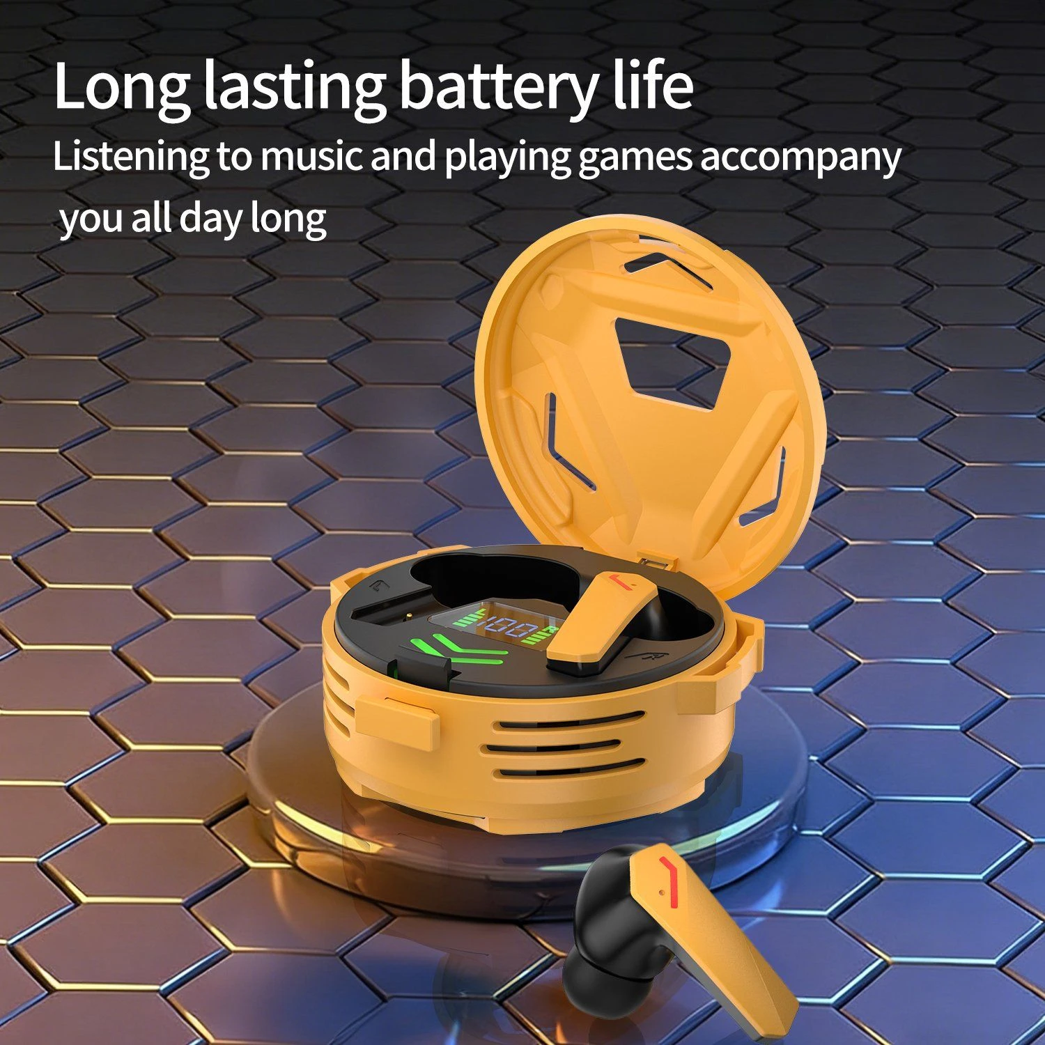 J63 Gaming Bluetooth 5.0 Low Latency Mecha LED Display Type-C Stereo Bass Earbuds