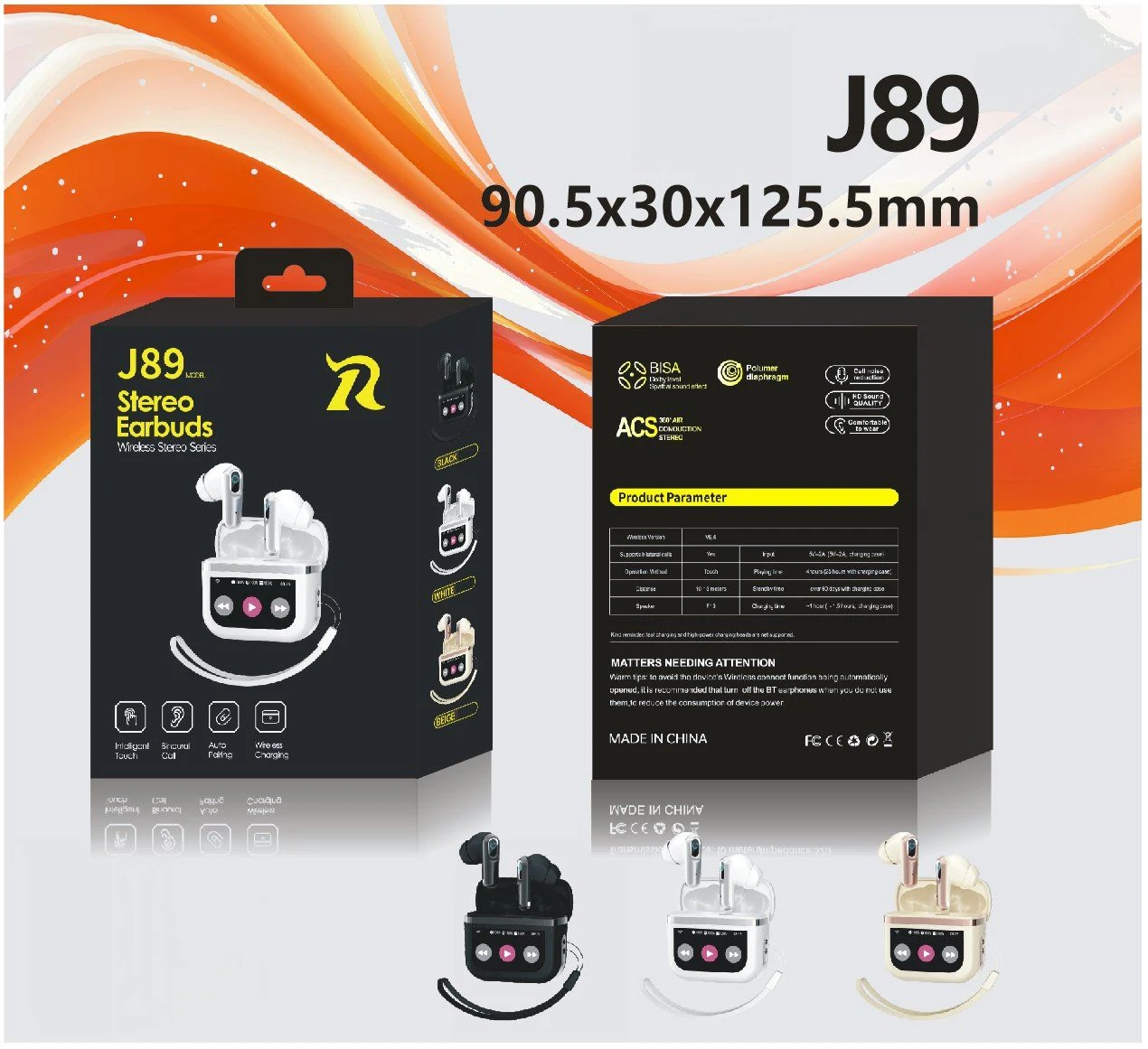 J89 in Ear Wireless Earbuds Bluetooth 5.4 Dual Device Connection Headset